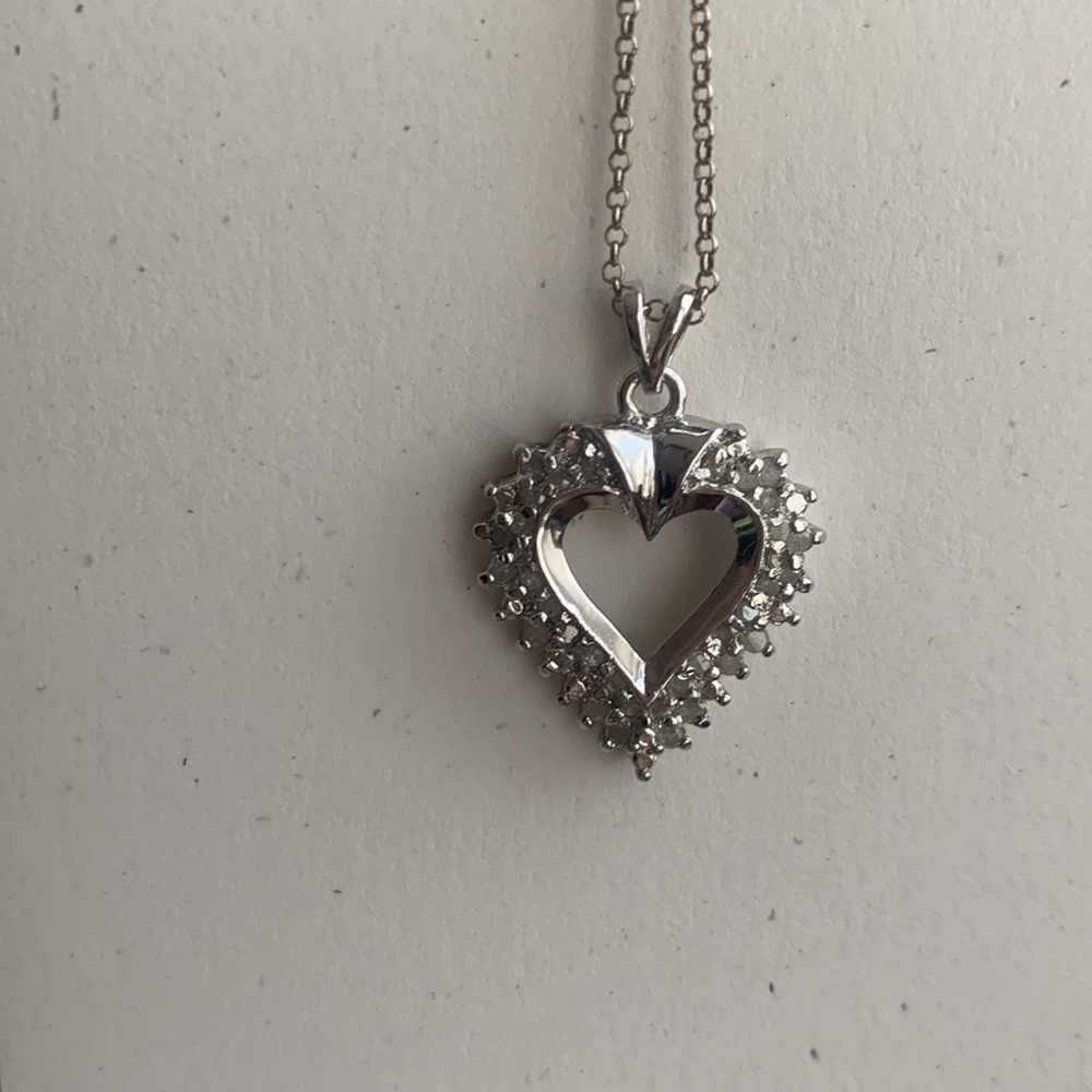 Pave Diamond & Sterling Silver Heart Necklace